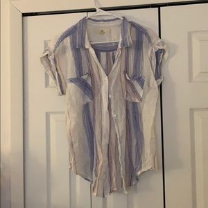 Stripped short sleeve button down
